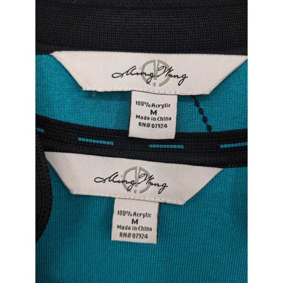 Ming Wang Sweater Set Women Medium Teal Green Two Piece cardigan Tank Top Mature - Picture 6 of 12